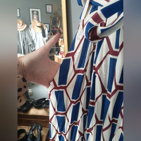 Nwot Zara Geometric Blue, Burgundy and Cream Maxi Dress - Picture 12 of 16
